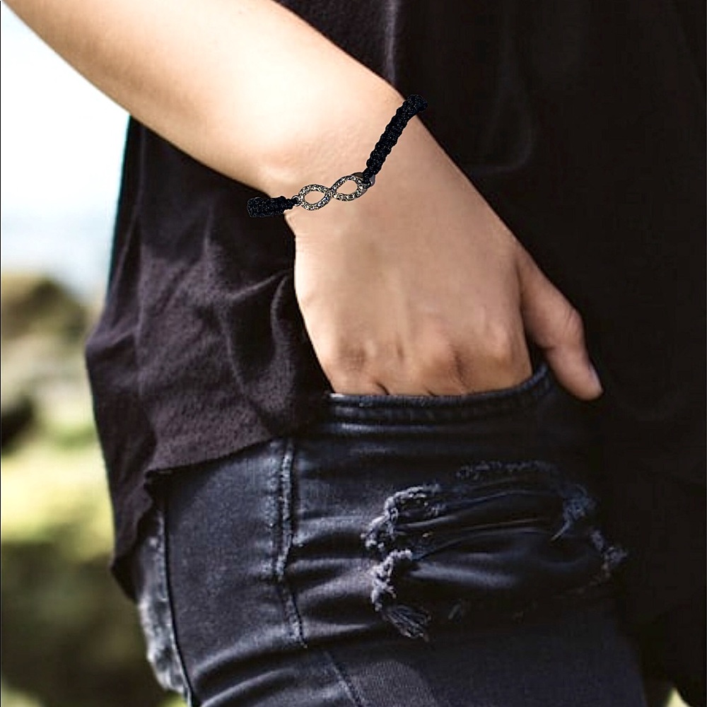 Black with Clear Retro Rhinestone Studded Infinity Adjustable Bracelet